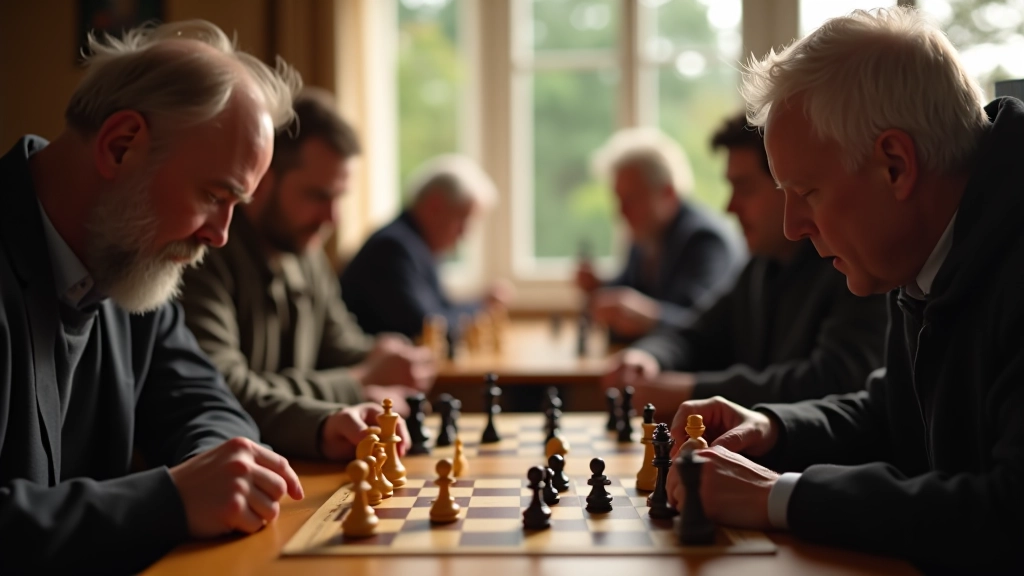 Chess tournament players concentrating at their boards