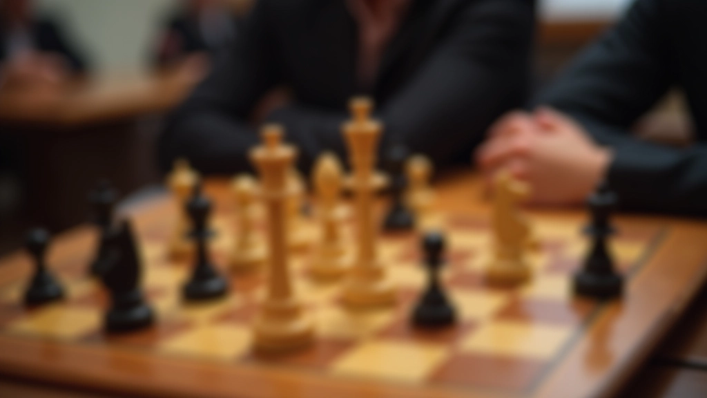 Chess pieces on a board during a tournament