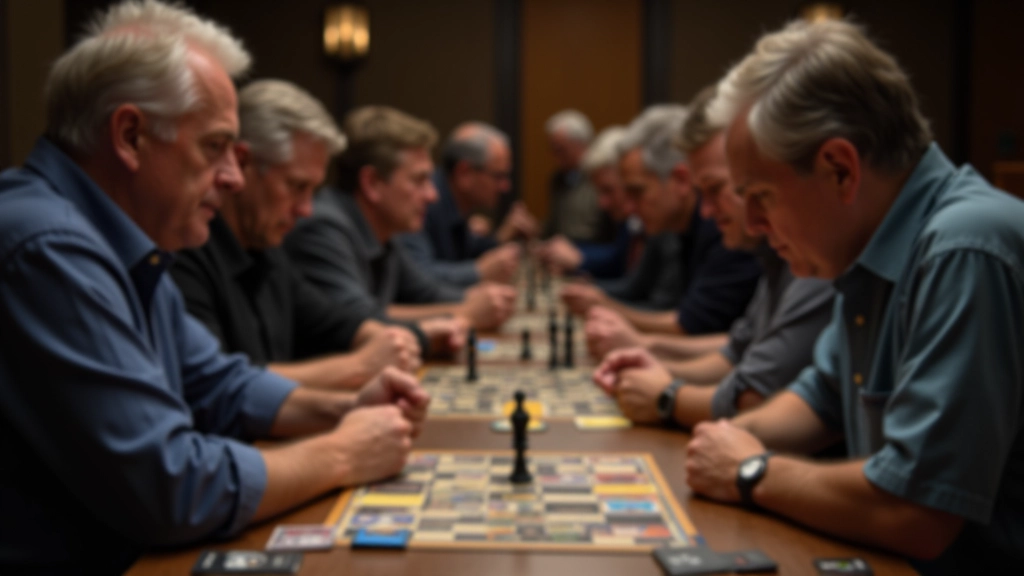 Card game league players at tournament tables